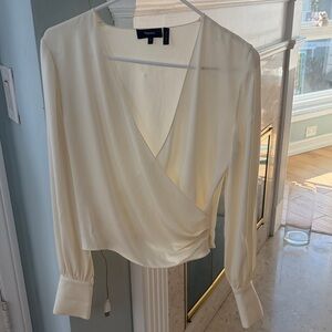 Theory Ivory Faux Wrap Blouse with Long Sleeves